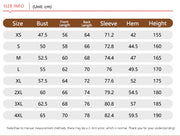 Size chart for clothing measurements in centimeters