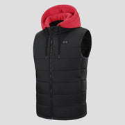 Mens red zip Hooded Heated Vest with drawstring