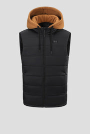 Mens coffee brown zip Hooded Heated Vest with drawstring