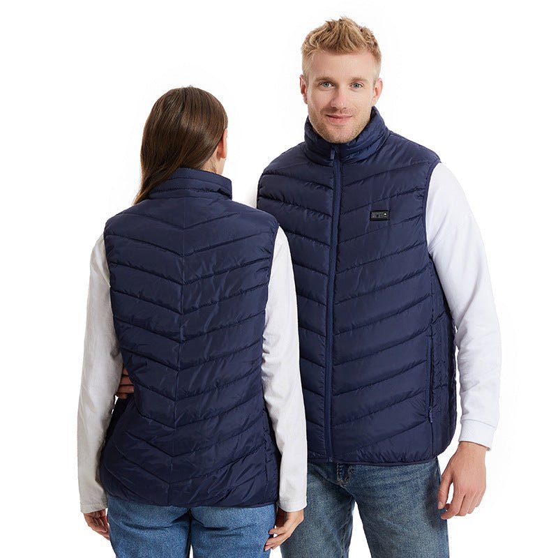 unisex Blue 26 Area Heated Vest front and back zip
