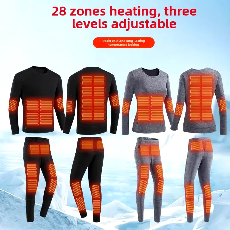 men and Women's 28 Area Heated Thermals heat zone locations