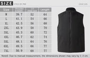 Black vest with size chart on a gray background