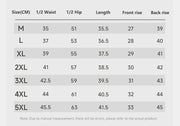 Size chart for pants with measurements in centimeters