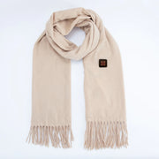 Beige Long Heated Scarve with Fringes