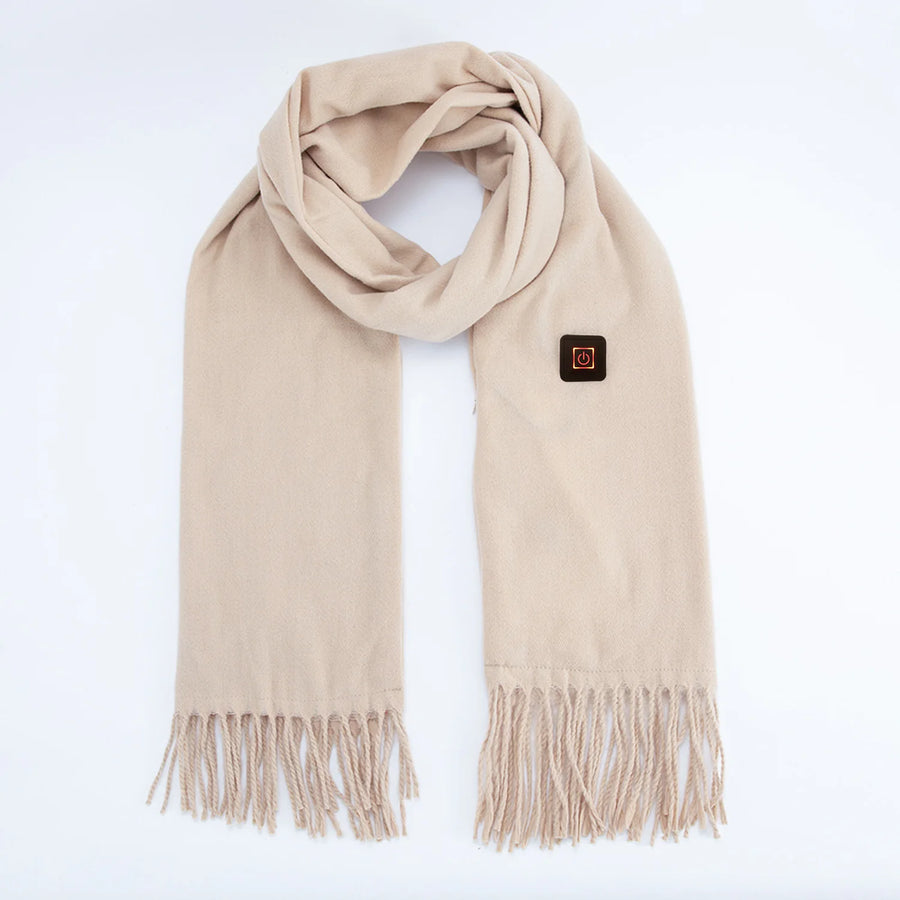 Beige Long Heated Scarve with Fringes