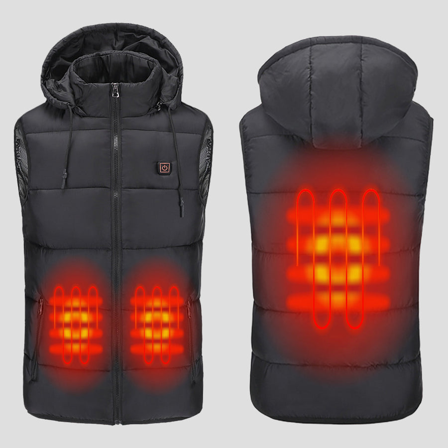 Black 3 area heated hooded puffer vest