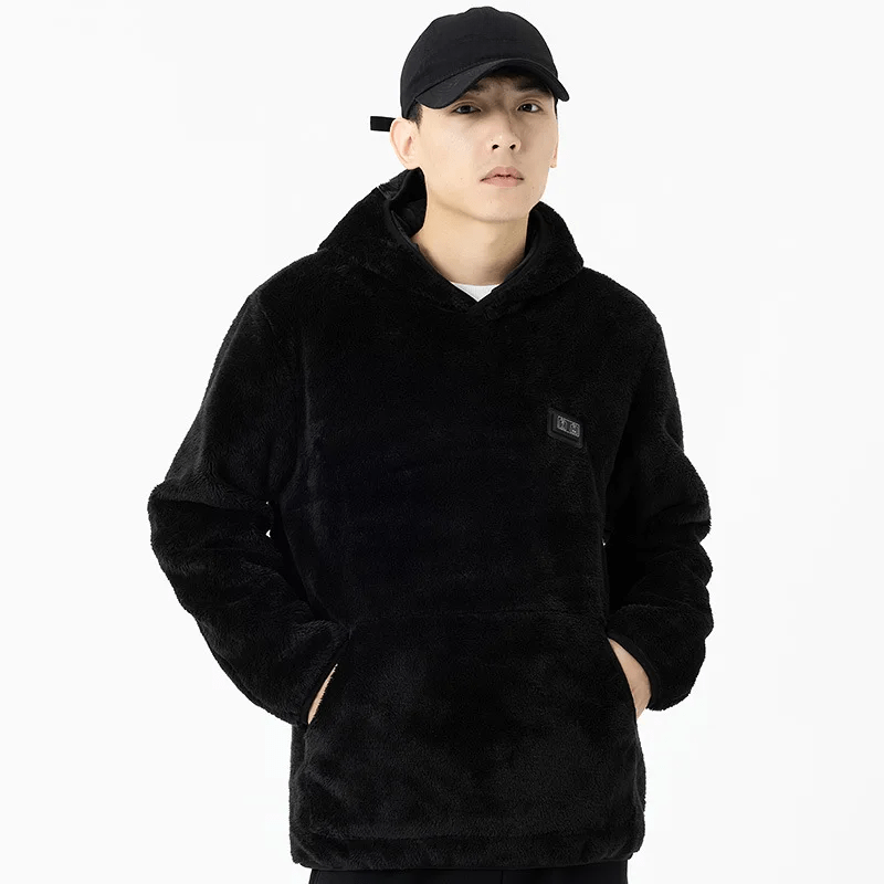 Black Coral Fleece Heated Hooded Sweatshirt