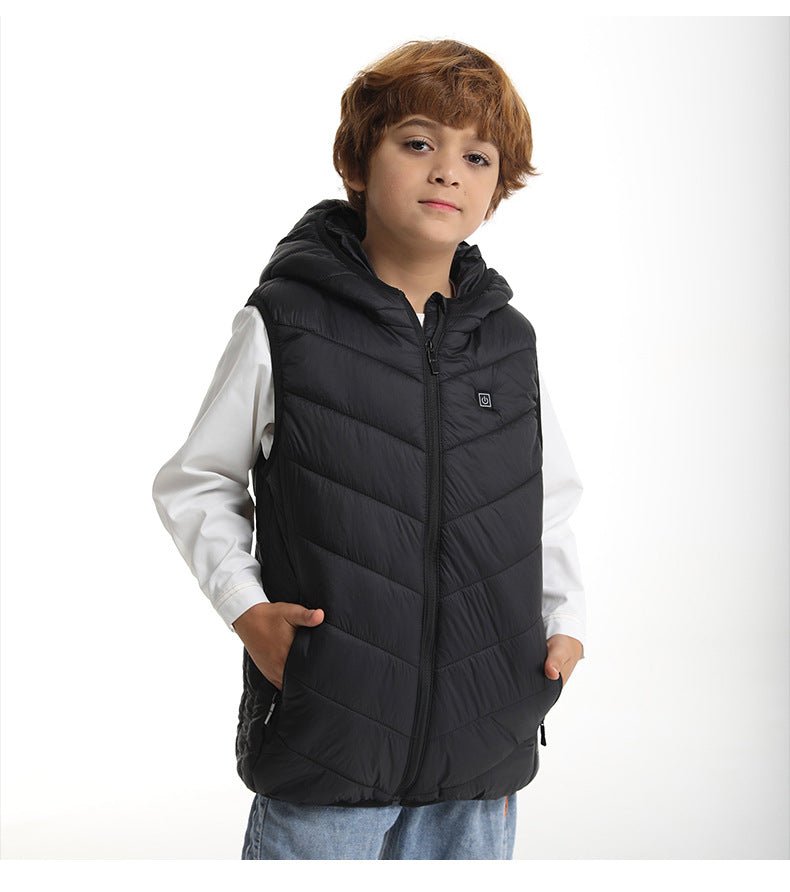 Black Kids Hooded Heated Gilet