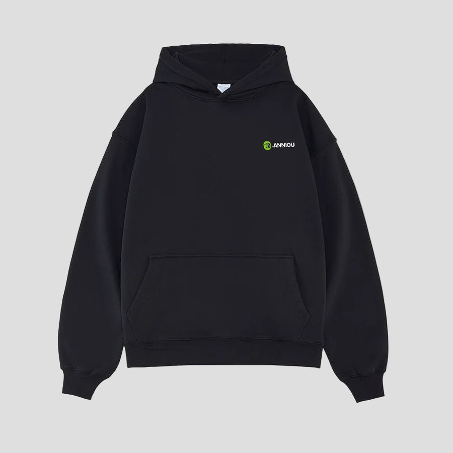Black Thick French Terry Hoodie by Anniou