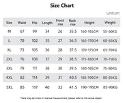 Size chart for clothing measurements in centimeters
