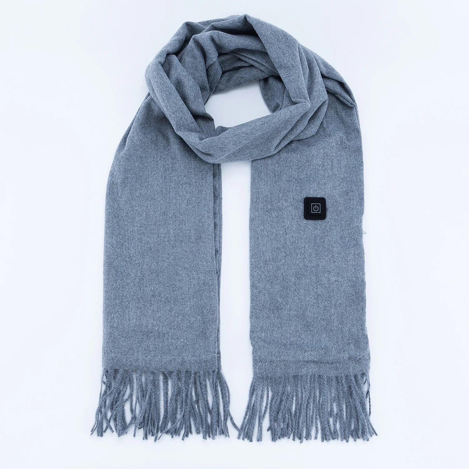Gray Long Heated Scarve with Fringes