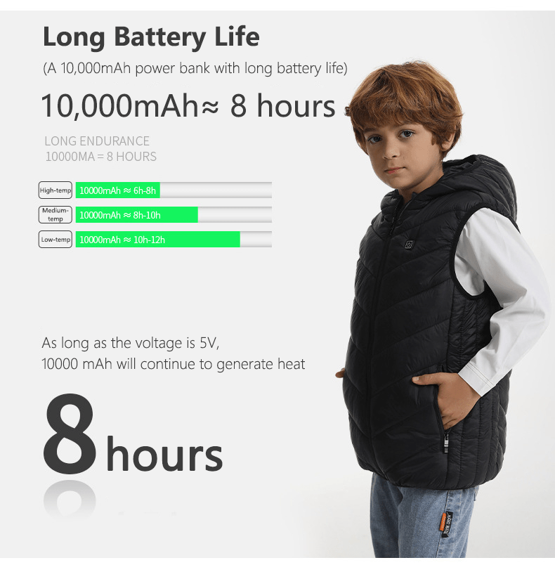Kids Hooded Heated Gilet battery life