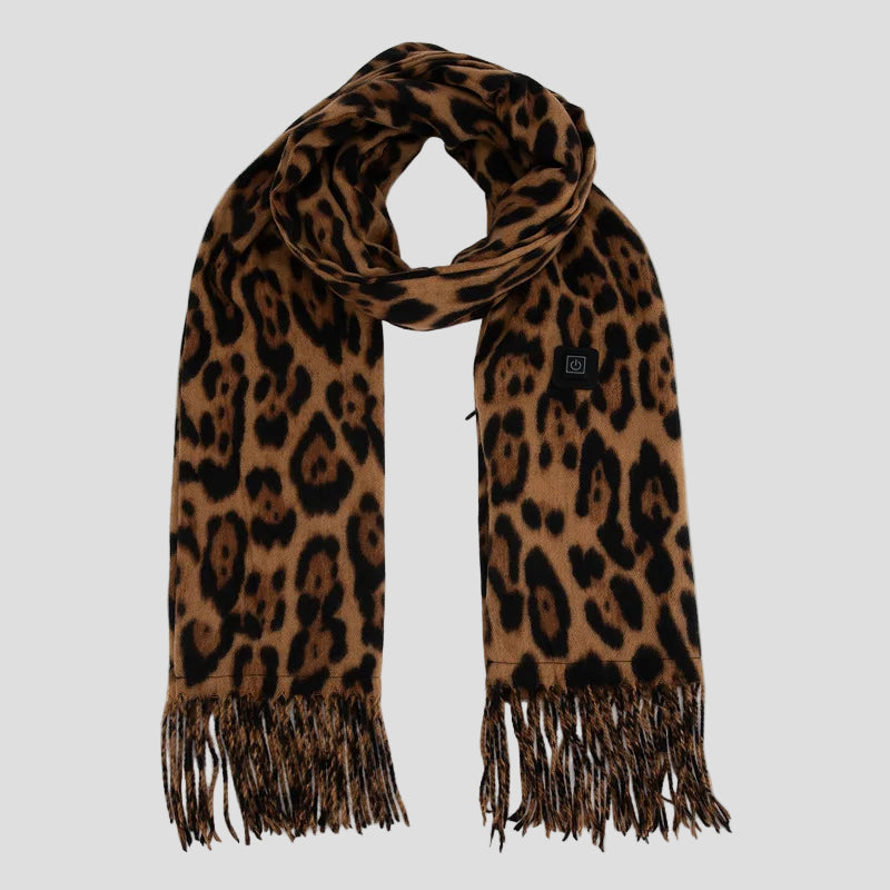 Leopard print Long Heated Scarve with Fringes