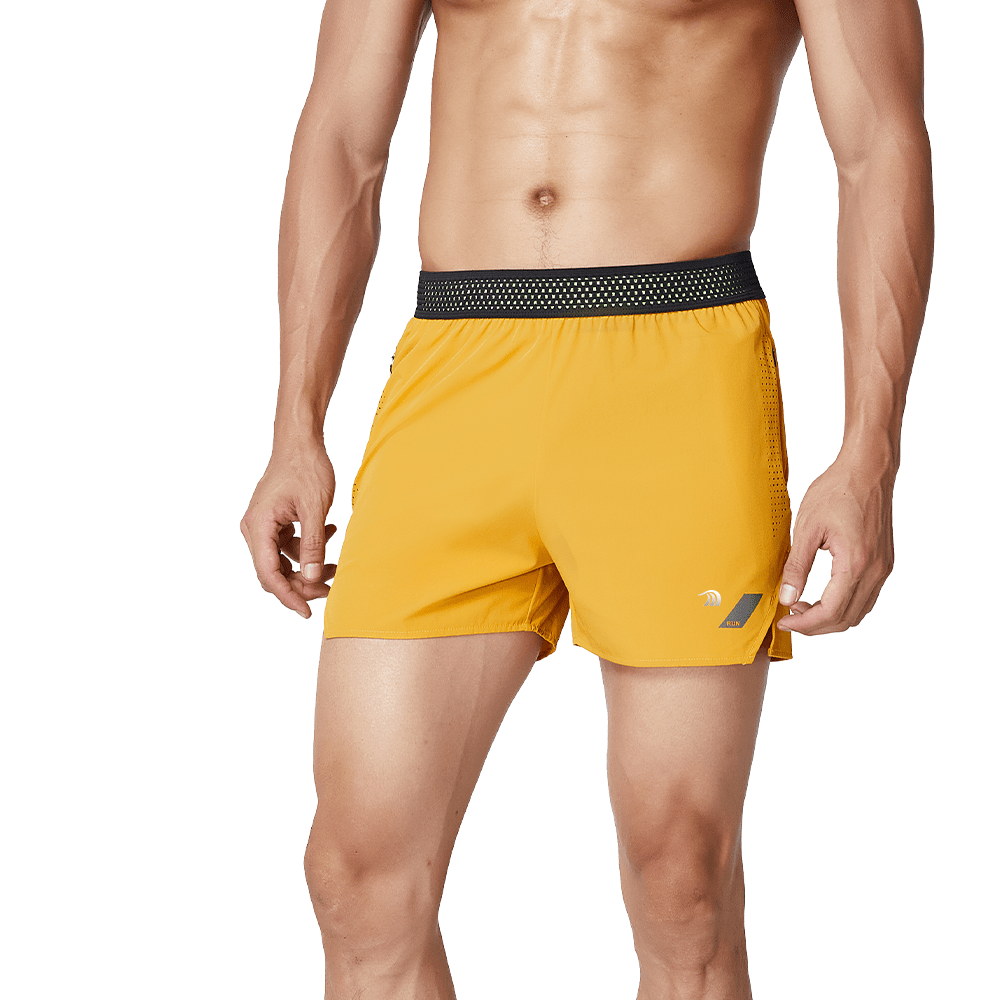 Mens Yellow Breathable Athletic Shorts
