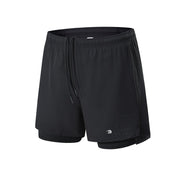 Men's black green Double Layer Printed Sports Shorts