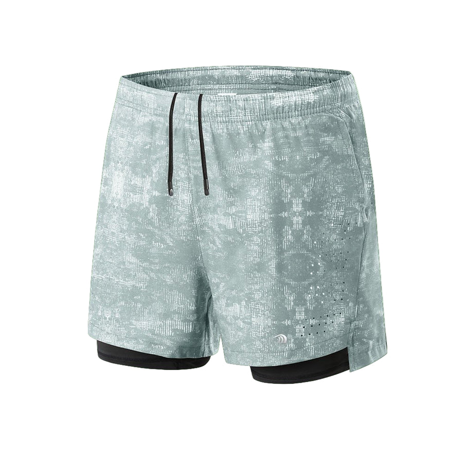 Men's light green Double Layer Printed Sports Shorts