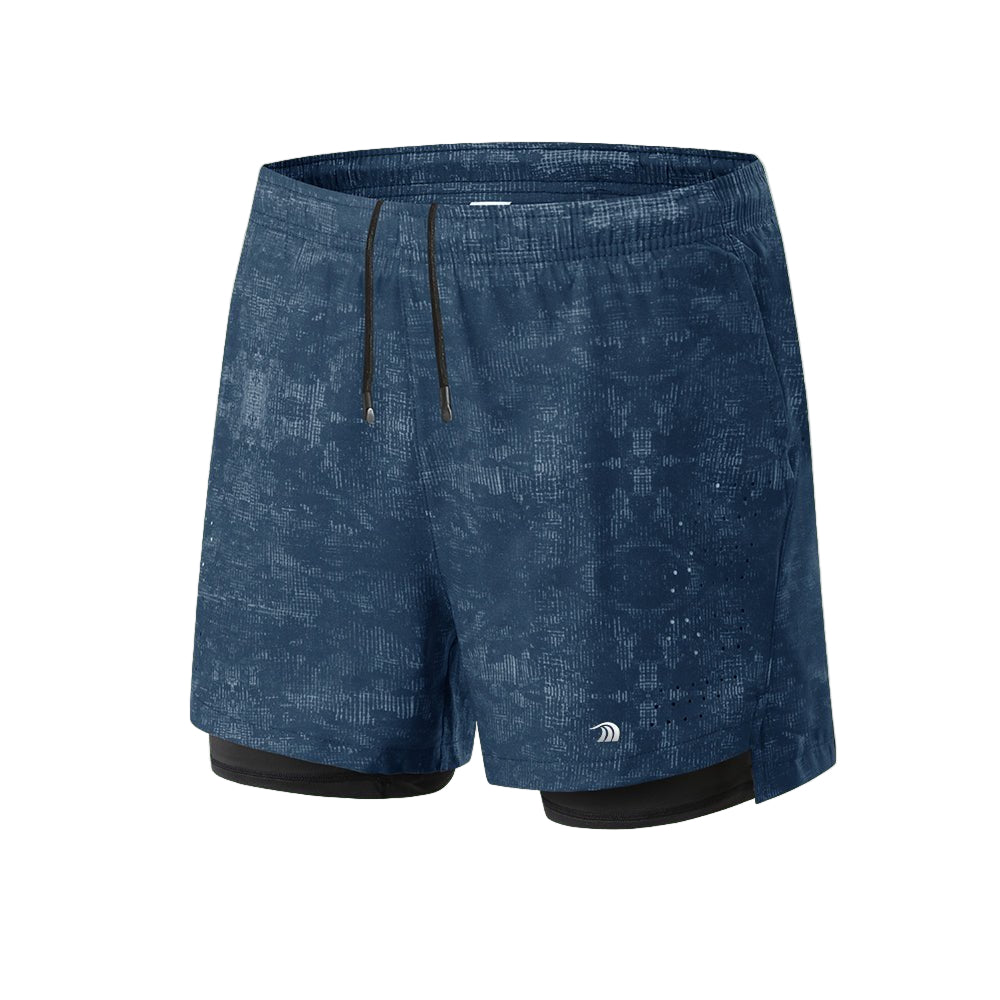 Men's navy Double Layer Printed Sports Shorts