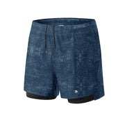 Men's navy Double Layer Printed Sports Shorts