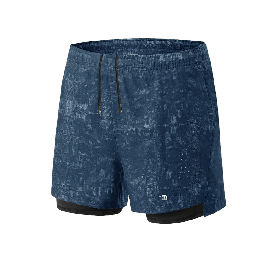 Men's navy Double Layer Printed Sports Shorts