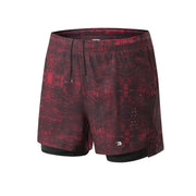 Men's red  Double Layer Printed Sports Shorts