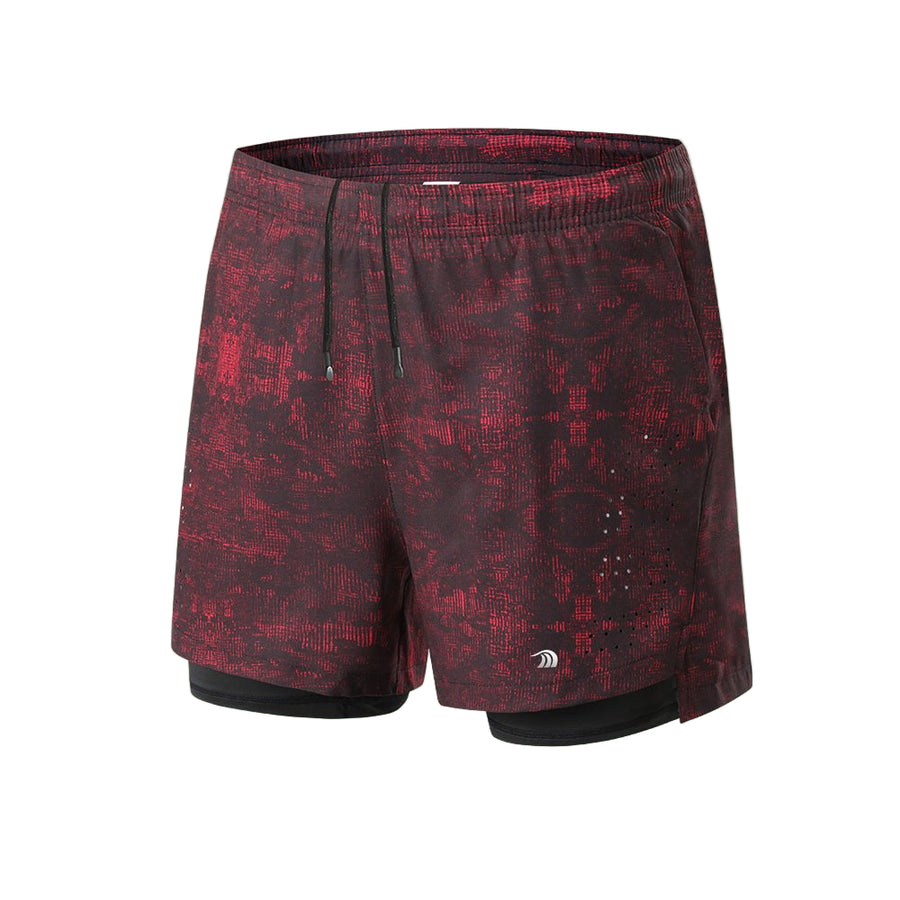 Men's red  Double Layer Printed Sports Shorts