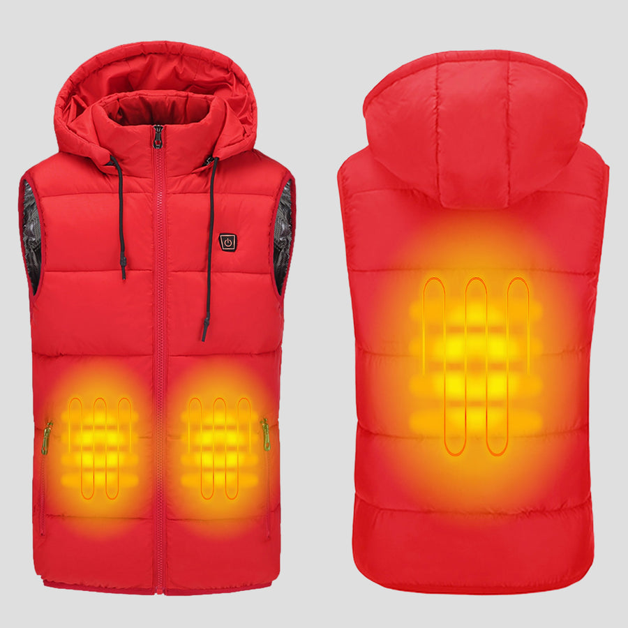 Red 3 area heated hooded puffer vest