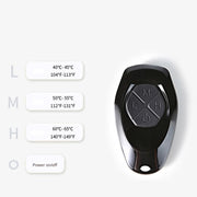 Black remote control with temperature settings on a white background