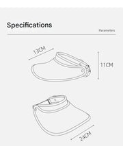 Measurement chart of a visor with dimensions labeled.