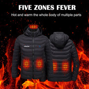Anniou Red Dual Switch Duck Down Heated Jacket with Hood 5 heat zones