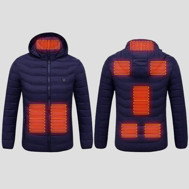 Anniou Men's 8 Area blue Quilted Heated Jacket front and back