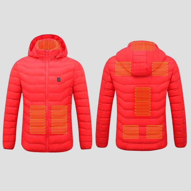 Anniou Men's 8 Area red Quilted Heated Jacket front and back