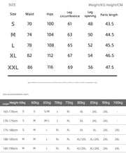 Size chart for pants with measurements in centimeters and kilograms.