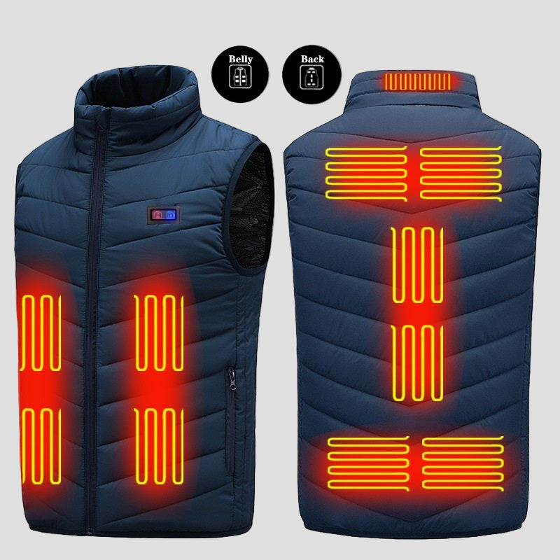 blue Heated Puffer Vest with 11 heated areas