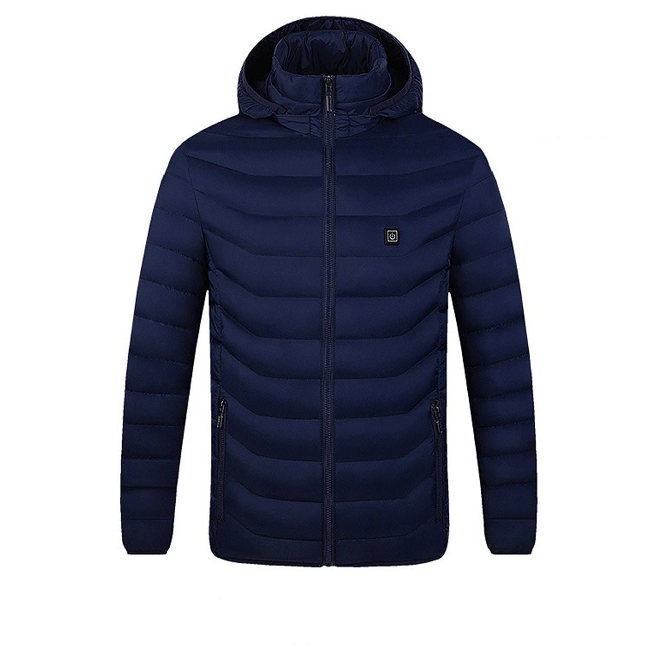 men's blue Quilted Heated Jacket with hood
