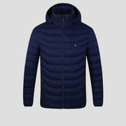men's blue Quilted Heated Jacket with hood