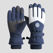 blue and white  Fleece Waterproof Thermal Ski Gloves
