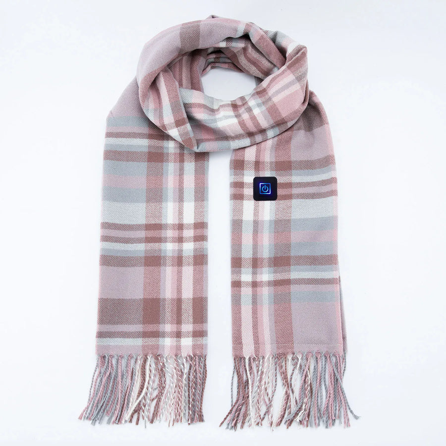 blue plaid Long Heated Scarve with Fringes
