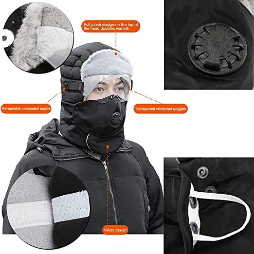 Detachable Goggles Fleece Heated Hat functions