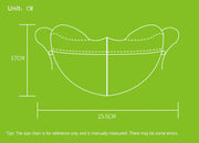 Measurement chart of a face mask on a green background