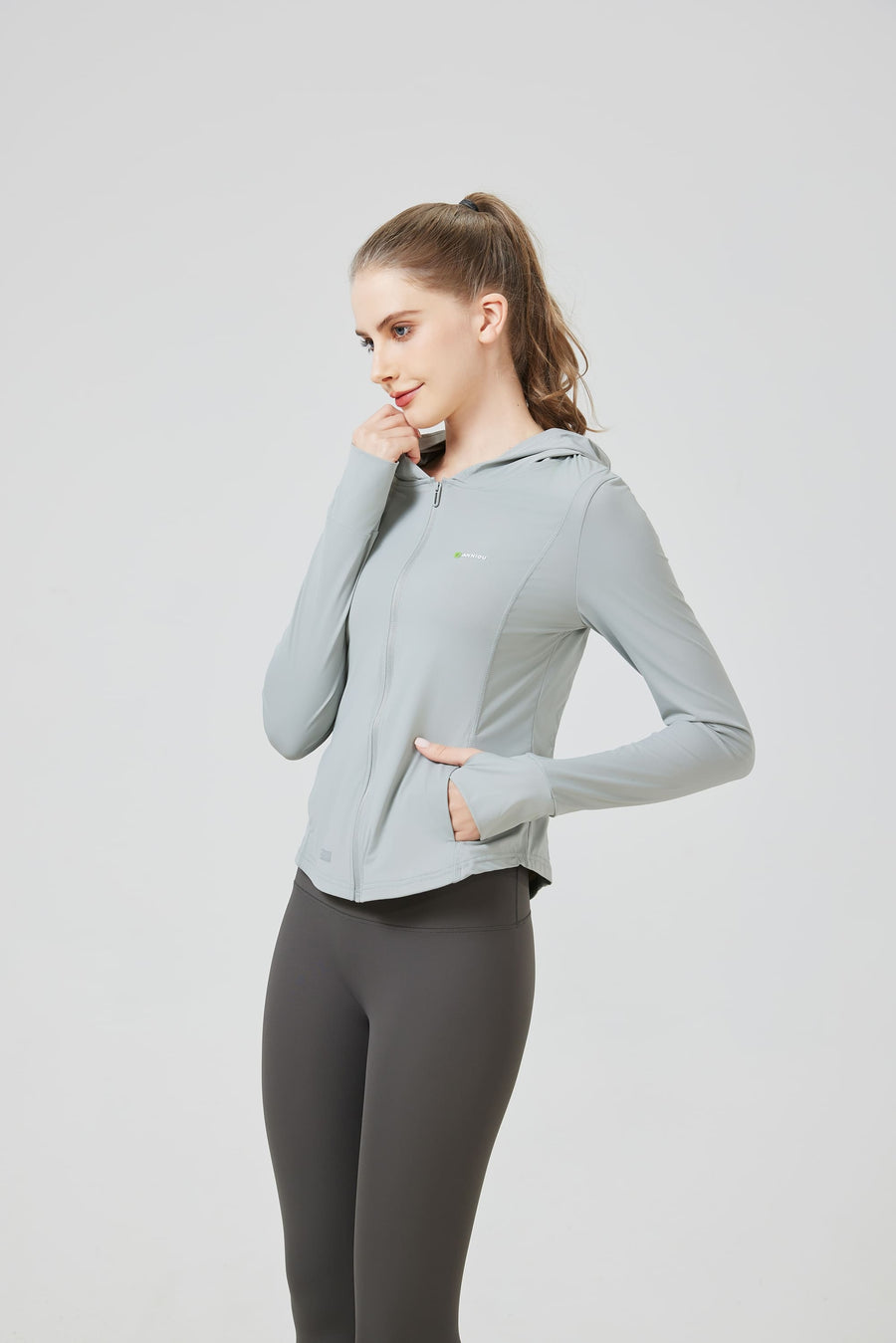 Womens gray Hooded Sports Jacket UPF 50+