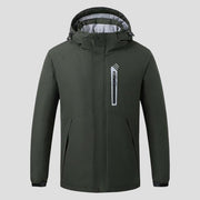 unisex green 8 area heated ski jacket with detachable hood and zip