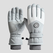 Pair of grey Fleece Waterproof Thermal Ski Gloves with velcro