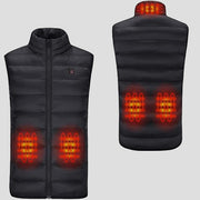 Men's black Heated Duck Down Vest with stand collar and zip