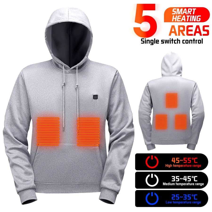 Black 5 area Heated Pullover Hoodie anniou