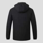 black 8 area heated ski jacket with detachable hood back