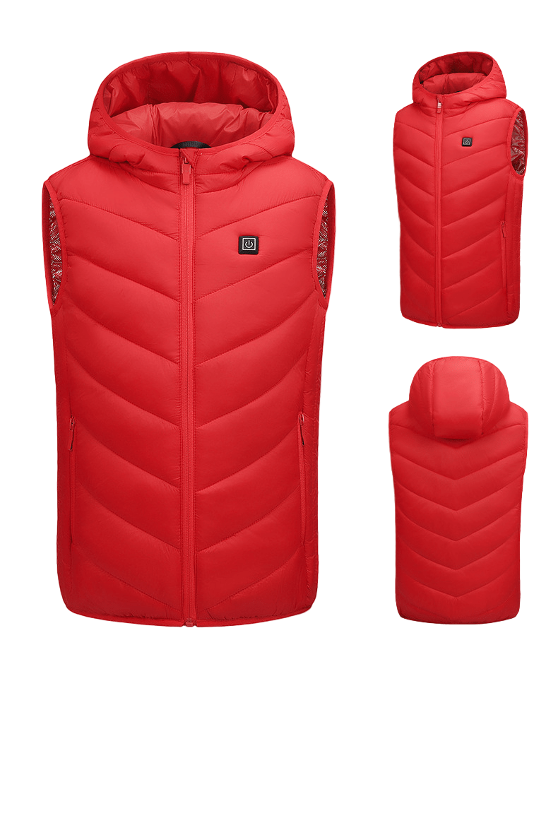red Kids Hooded Heated Gilet front and back