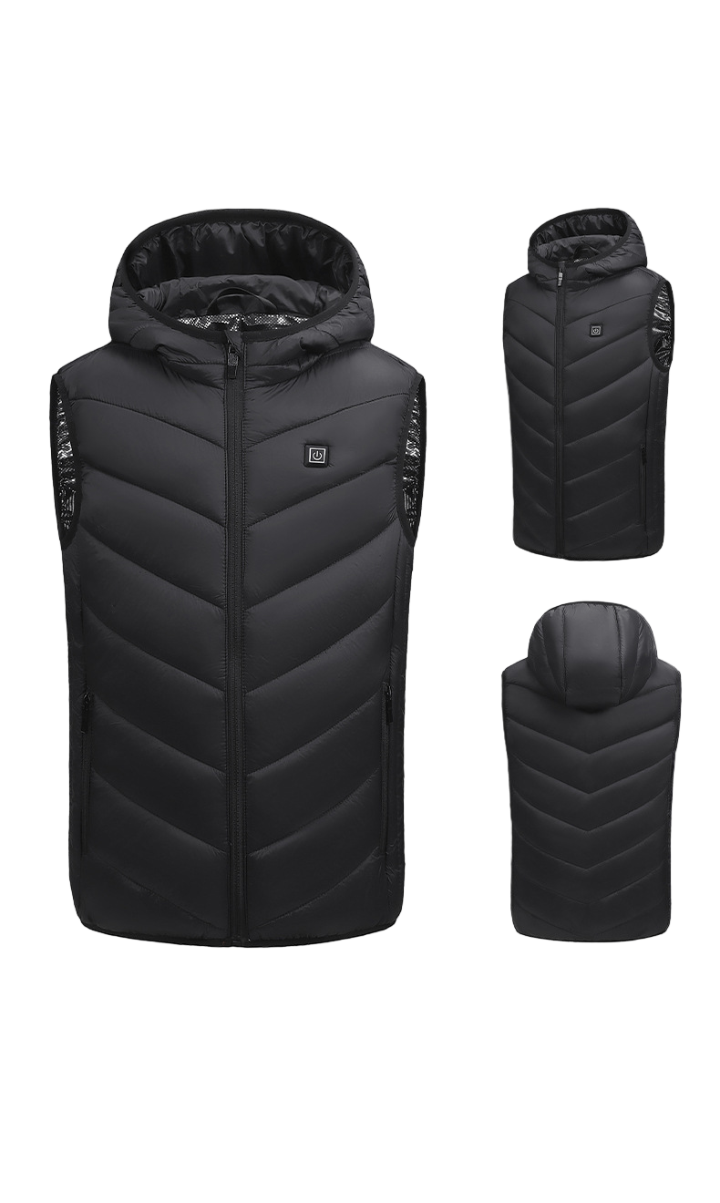 Black Kids Hooded Heated Gilet front and back