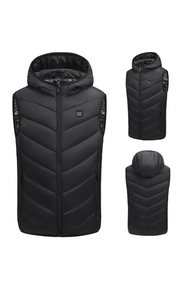 Black Kids Hooded Heated Gilet front and back