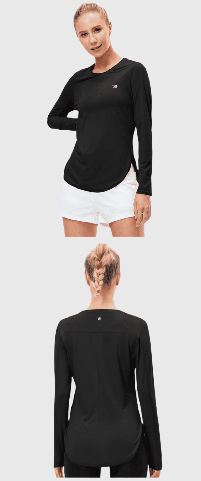 ladies black UPF 50+ sports Shirt front and back