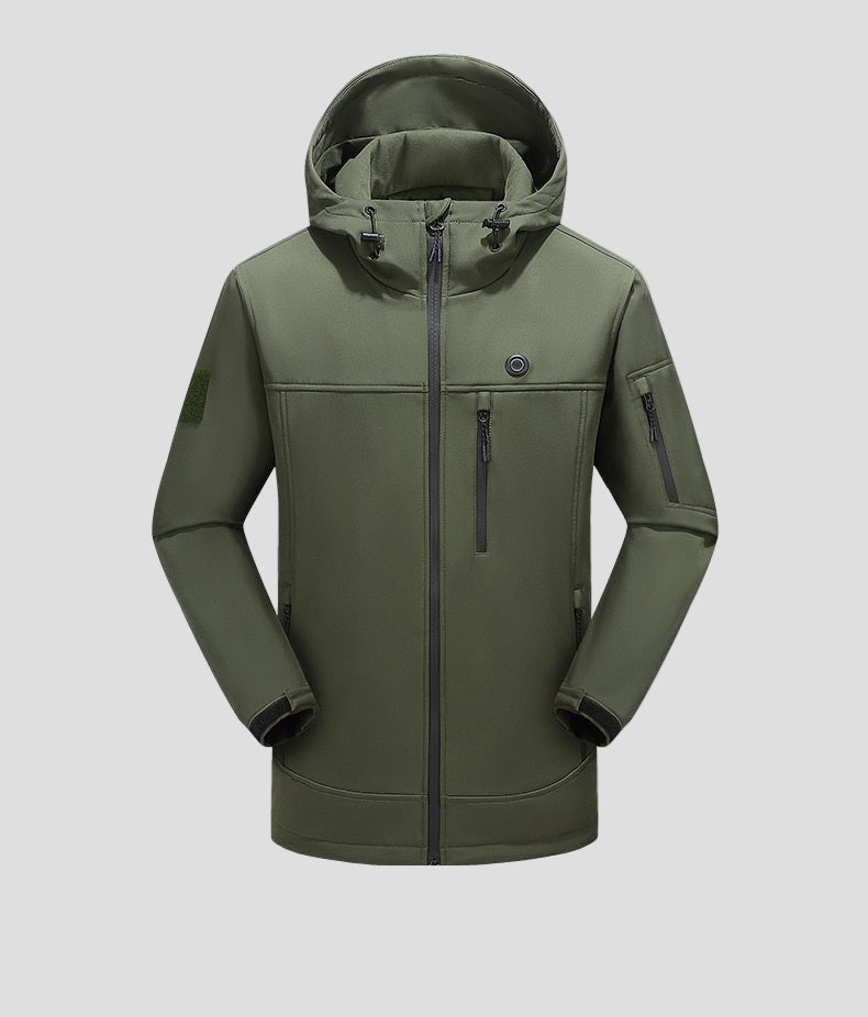 men's green Heated Hooded Softshell Jacket